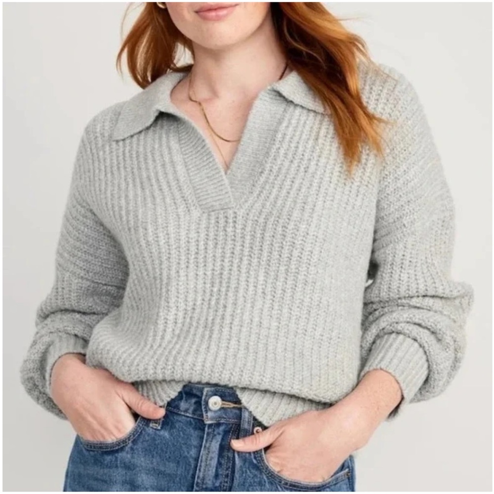 Old Navy Gray Polo Sweater